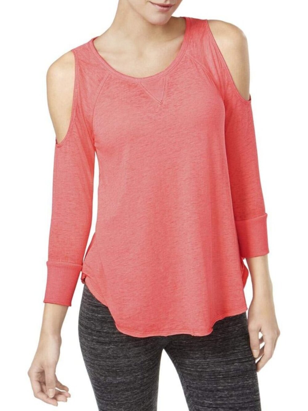 Calvin Klein Womens Performance Cold Shoulder Long Sleeve Top